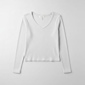 Classic V-Neck Long Sleeve Top - White